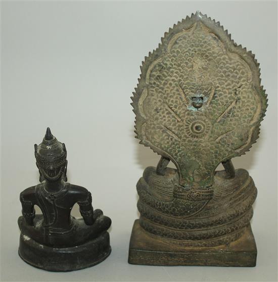 A Ceylonese bronze figure of Buddha and a similar Thai figure, 19th century or earlier, 15.5cm